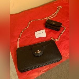 Coach gold chain with coin purse cross body bag